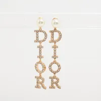 ディオール Diorロゴ ピアス(両耳用) GP×ラインストーン×フェイク
