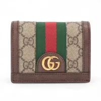 グッチ GGスプリーム PVC×レザー コンパクトウォレット ベージュ