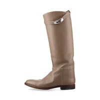 エルメス レザー×スエード ロングブーツ 37 1/2 レディース ベージュ