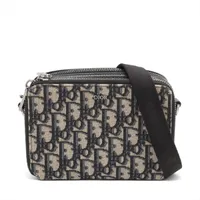 Christian Dior クリスチャンディオール オブリーク バケットバッグ ミニ キャンバス レザー ショルダーバッグ シルバー金具 ネイビー/ブラック クリスチャンディオール オブリーク キャンバスxレザー ショルダー