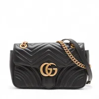 グッチ GGマーモント レザー チェーンショルダーバッグ ブラック