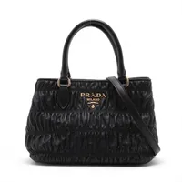 プラダ マドラス ラフィア×レザー 2WAYハンドバッグ ブルー×ブラック