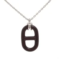 エルメス ルーペネックレス ペンダント レザー×メタル シルバー