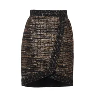 シャネル ココボタン ウール×ナイロン スカート 34 ブラック