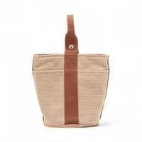 エルメス サクソーPM トワルアッシュ ベージュxブラウン シルバー金具