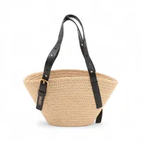 ロエベ バスケットラージ ラフィア×レザー カゴバッグ ブラウン ケン