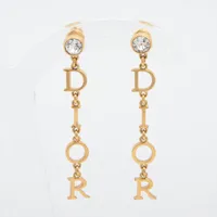 クリスチャンディオール Diorロゴ ピアス(両耳用) GP×ラインストーン