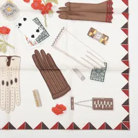 エルメス カレ90 スカーフ シルク ホワイト L'HEURE DES GANTS 手袋の