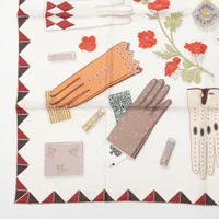 エルメス カレ90 スカーフ シルク ホワイト L'HEURE DES GANTS 手袋の