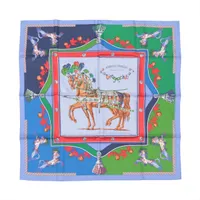 エルメス カレ90 LES ROBES 馬の毛色 スカーフ シルク ブルー A3099128