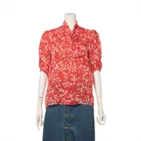セリーヌ エディ期 シルク ブラウス 34 レディース アイボリー×レッド