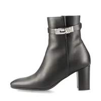 エルメス ニット×レザー ショートブーツ 37.5 レディース ブラック 箱