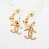 シャネル ココマーク ハート B23P ピアス(両耳用) GP×ラインストーン