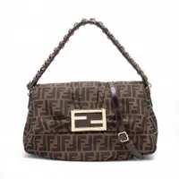 フェンディ マンマバケット レザー×ハラコ ショルダーバッグ ブラウン
