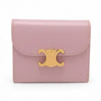 セリーヌ ミディアムストラップウォレット レザー 財布 ピンク F刻印