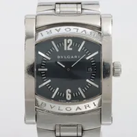 ブルガリ アショーマ ベルト 46/115 レザー×メタル ブラック×シルバー