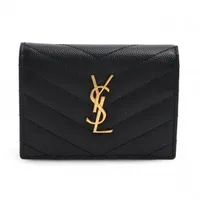 サンローランパリ Vステッチ レザー コンパクトウォレット ベージュ