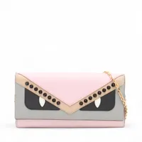 フェンディ モンスター 8M0341 レザー ポーチ グレージュ×ピンク