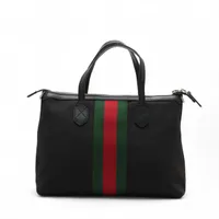 グッチ シェリーライン ナイロンxレザー 2WAYトートバッグ ブラック