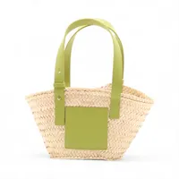 ロエベ バスケット ラフィア×レザー カゴバッグ グリーン A3287371