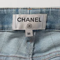 シャネル ココボタン コットン デニムパンツ 36 レディース ブルー