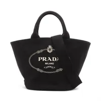 プラダ カナパ キャンバスxレザー 2WAYハンドバッグ ブラック 1BG186