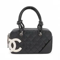 シャネル カンボンライン ラムスキン ハンドバッグ ブラックxホワイト