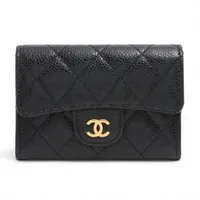 シャネル マトラッセ キャビアスキン カードケース ブラック ゴールド