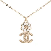 シャネル ココマーク カメリア B22K ネックレス GP×ラインストーン