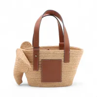 ロエベ バスケットスモール ラフィア×レザー カゴバッグ ブラウン