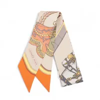 エルメス ツイリー GRAND APPARAT 盛装の馬 スカーフ シルク オレンジ