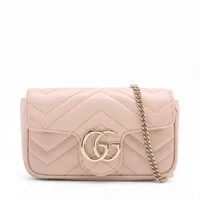 グッチ GGマーモント レザー チェーンショルダーバッグ ピンク 476433