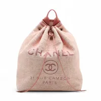 シャネル ドーヴィル ツイード チェーンリュック ピンク シルバー金具