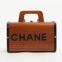 シャネル ココマーク ウッドxレザー ハンドバッグ ブラウンxブラック シルバー金具