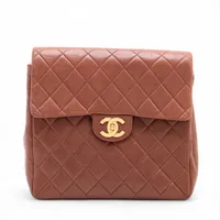 シャネル マトラッセ ラムスキン チェーンリュック ブラウン ゴールド