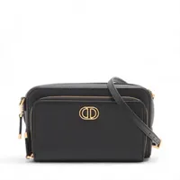 【未使用級】クリスチャンディオール カロ レザー ショルダーバッグ ブラック クリスチャンディオール カロダブルポーチ レザー ショルダーバッグ