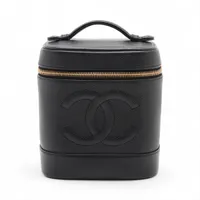 シャネル ココマーク キャビアスキン バニティバッグ ブラック ゴールド金具 7番台