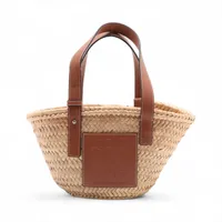 ロエベ バスケットスモール ラフィアxレザー ハンドバッグ ベージュ