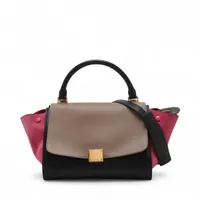セリーヌ トラペーズ レザーxスエード 2WAYハンドバッグ ベージュx