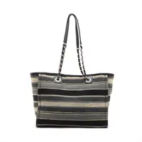 シャネル ドーヴィルMM キャンバスxレザー チェーントートバッグ