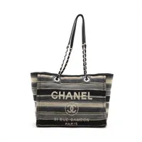 シャネル ドーヴィルMM キャンバスxレザー チェーントートバッグ