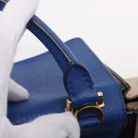 セリーヌ トラペーズ レザーxスエード 2WAYハンドバッグ ブルーx