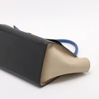 セリーヌ トラペーズ レザーxスエード 2WAYハンドバッグ ブルーx