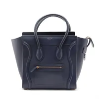 セリーヌ ラゲージ マイクロショッパー レザー ハンドバッグ ネイビー