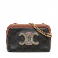 セリーヌ トリオンフ カチューシャ レザー×ファブリック ブラウン 千鳥