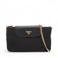プラダ テスート ナイロンxレザー チェーンショルダーバッグ ブラック