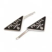 プラダ ロゴ ヘアピン メタル ブラック×シルバー 2個セット A2484412