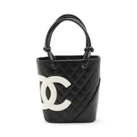 シャネル カンボンライン ラムスキン ハンドバッグ ブラックxホワイト