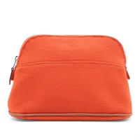 エルメス ボリードポーチミニ キャンバス ポーチ オレンジ シルバー