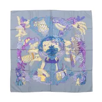 エルメス カレ90 chapeau 脱帽 スカーフ シルク ブルー×グレー